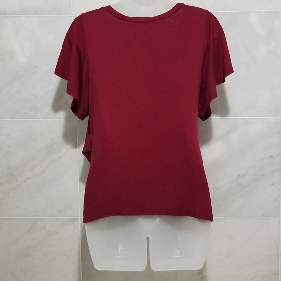 Slate & Willow Red Ruched Flutter Sleeve Top S - Picture 4 of 12